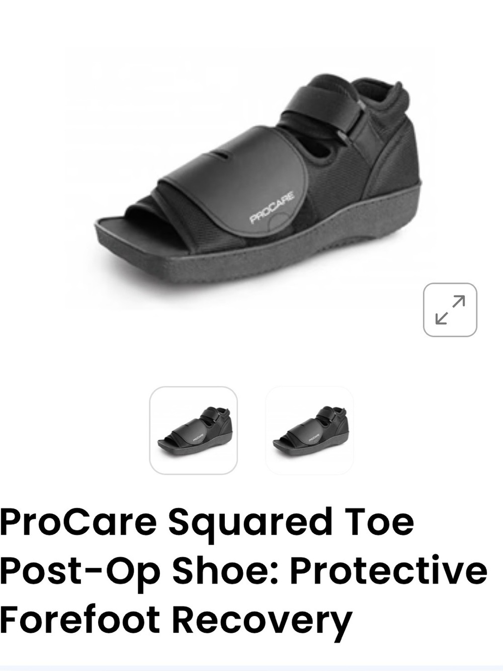 ProCare Squared Toe Post-Op Shoe Black Medium M 79-81235